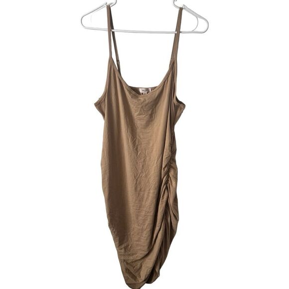 love J Dresses & Skirts - Love J Tan Brown Sleeveless Bodycon Ruched Dress Size 2XL